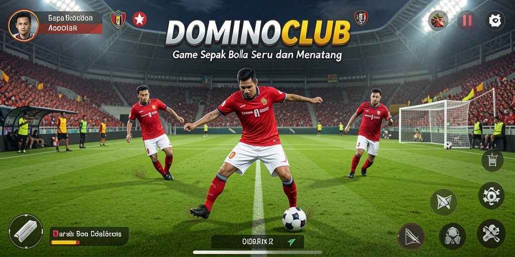 Tampilan gameplay seru dalam DOMINOCLUB dengan aksi sepak bola terbaik.